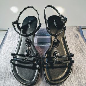 Embellished Black Sandals With A Small Wedge Heel